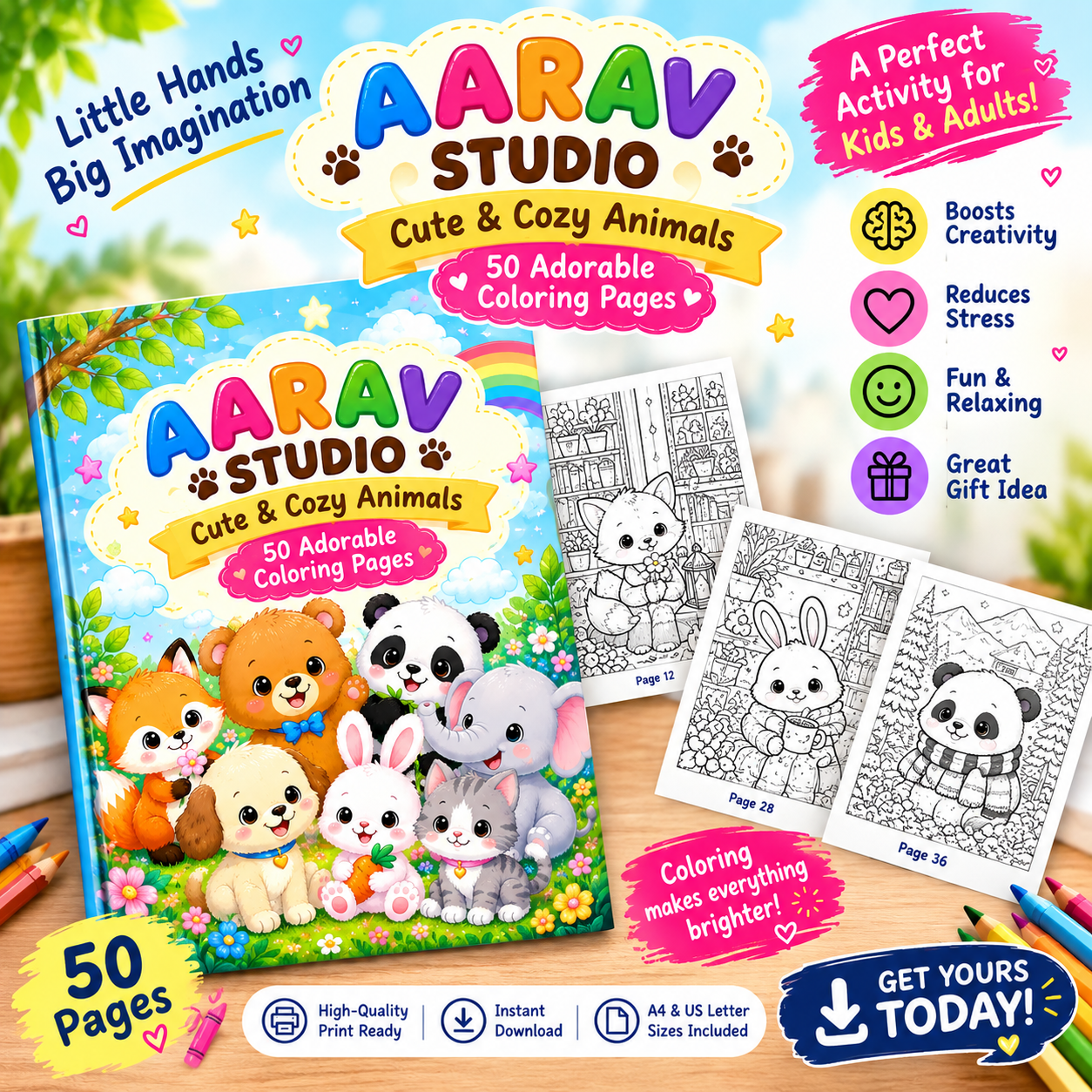 50 Cute Animal Coloring Pages PDF